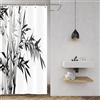 Bovlleetd 90x180cm Tenda da Doccia Bambù Tecnica Inchiostro Motivi di Bambù Stile Inchiostro Cinese Tradizionale Estetica Orientale Elegante Tessuto Impermeabile con Ganici Decorazione Artistica