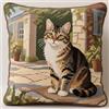 AMBATTERY Kit Punto Croce per Cuscino, Gatti nel cortile degli animali Punto Croce Kit da Ricamare Principianti 45x45cm Cuscino Ricamato a Mano Fai da te per Arredamento Casa
