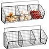 ZoeQide Cestini da parete in metallo, set da 2 pezzi con 3 scomparti, per conservare le verdure, cestino in metallo da appendere senza forare, cestino sospeso da cucina e cucina, organizer per cipolle