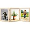 CHUANFU Pieghevole Cornice Portafoto 10 x 15 cm, Cornici Triple in Legno per 3 Foto Collage, Cerniera Portafoto da Parete Multiplo, Cornici da Tavolo per Ufficio Matrimonio Famiglia, Venature Legno