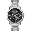 Armani Exchange - Orologio da uomo con cronografo e cinturino in acciaio inox o pelle, Acciaio argentato, Orologio al quarzo