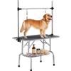 PawHut Tavolo da toelettatura per animali domestici Tavolo da toelettatura pieghevole con portaoggetti Telaio in acciaio Altezza regolabile 20-80 cm 107x60x170 cm Nero