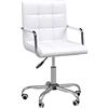 HOMCOM Sedia da Ufficio in pelle PU Bianca con 5 Ruote Girevoli, Imbottitura e Altezza Regolabile, 52.5x54x84-99cm