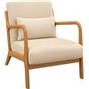 HOMCOM Poltrona da Salotto in Legno di Caucciù con Cuscino Lombare Sfoderabile e Schienale, Poltroncina Camera da Letto Sedia Moderna Imbottita con Braccioli, Portata 120 kg, 61x78x76 cm, Beige