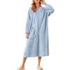 Generisch Camicia da notte da donna, a maniche lunghe, con scollo a V, abito invernale lungo, in pile, morbido, casual, oversize, spessa, per la casa, O azzurro, L