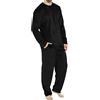 Cexiakong Pigiama da uomo in flanella, in due pezzi, con scollo rotondo, morbido pile, a maniche lunghe e pantaloni per il sonno, invernale, caldo, in flanella, morbido, O nero., S