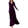 Eauptffy Abito da donna a maniche lunghe, in velluto, scollo a V, elegante, per feste, da sera, O verde, XL