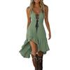 Eauptffy Abito da donna vintage stile rustico abito medievale da donna estivo lunghezza al ginocchio abito midi boho abito da spiaggia sexy con lacci a vita alta, O verde, S