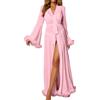Generisch Vestaglia da donna sexy in tulle, kimono, erotico, lungo, trasparente, in rete, biancheria da notte, taglie grandi, bikini con cintura, accappatoio estivo, O rosa., M