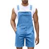 Duohropke Jeans da uomo, estivi, in denim, salopette corte in jeans, pantaloni corti, Azzurro, L