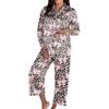 Generisch Pigiama da donna con motivo leopardato, con bottoni a pressione per quattro stagioni, 2 pezzi, set di biancheria da notte, O kaki, XL