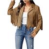 Celanisai Giacche da donna in similpelle a maniche lunghe, con nappa, hippie cowgirl cowboy, costume da motociclista, giacca autunnale, giacca per le mezze stagioni, Oktoberfest, O nero., S