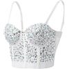 Celanisai - Top gotico da donna con strass, push-up, bustier, crop top, corsetto punk, clubwear, reggiseno, blusa, top scintillante, camisole, corsetto, top a punta, bustier, corsetto, outfit rave