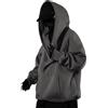 Generisch Ninja Felpa con cappuccio da uomo vintage con collo alto, felpa con cappuccio, oversize, hip hop, maglione rapper autunno streetwear, stile giapponese, 01 grigio, 3XL