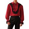 Celanisai Camicia da pirata da uomo, a maniche lunghe, medievale, con volant, per cosplay e performance, O rosso., XL