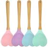 MASINIES Cucchiaio in legno a forma di cuore in silicone per cucinare e servire, spatola, insalata, utensile da cucina, 4 pezzi