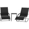 Garvee Set 3 Pezzi Sdraio da Giardino con Tavolino e Cuscini, Lettino Prendisole Pieghevole in Metallo per Esterno, Poltrona Relax Reclinabile per Patio Balcone Piscina, Nero
