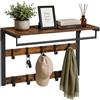 Relaxdays Appendiabiti da Parete 3-in-1, 10 Ganci, Barra Appendiabiti e ripiano, 42x65x30 cm, Marrone/Nero