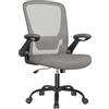SONGMICS Sedia da Ufficio Girevole, Sedia di Rete da Computer Ergonomica, Supporto Lombare, Oscillante, Seduta 53 cm, Braccioli Pieghevoli, Grigio Ardesia OBN037G01