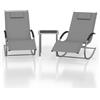 Garvee Set 3 Pezzi Sdraio da Giardino con Tavolino e Cuscini, Lettino Prendisole Pieghevole in Metallo per Esterno, Poltrona Relax Reclinabile per Patio Balcone Piscina, Grigio