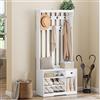 YITAHOME Appendiabiti, Appendiabiti da Terra con Scarpiera, Mobile Ingresso con 7 Ganci e Panca Contenitore, Mobili da Ingresso per Corridoio, Cassetto in tessuto, 80x35x180 cm, Bianco