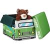 Relaxdays Cesta Portagiochi Cameretta Bambini, 32x48x32 cm, Baule Pieghevole, Sgabello Sedia Similpelle, 37 L Bus Verde