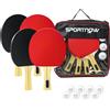 SPORTNOW Set di Racchette da Ping Pong e Palline, Set 4 Racchette per Tennis da Tavolo con Custodia per Principianti e Professionisti, Rosso e Nero