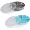 Twistshake 2x Piatto Diviso Per Bambini Con Coperchio Ermetico, Piatto Diviso Per Bambini, Piatto Per Lo Svezzamento Senza BPA, Piatto Per La Pappa, Grigio Blu