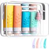 APKOL 18 Pezzi Bottiglie da Viaggio in Silicone, Kit Viaggio Liquidi Riutilizzabili, Kit da Contenitori da viaggio per Liquidi, Shampoo, Crema, Lozione per Viaggi Aerei,Rosa