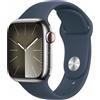Apple Watch Series 9 Acciaio inossidabile 41 mm (2023) | GPS + Cellular | argento | Cinturino Sport Blu Tempesta S/M