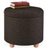 Relaxdays Pouf Contenitore Rotondo, Sgabello Imbottito, Poggiapiedi Salotto, Effetto Lino, HxD: 41 x 44 cm, Marrone