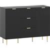HOMCOM Credenza Moderna con 3 Cassetti, 2 Armadietti e Ripiani Regolabili, Legno e Metallo, Nero | Aosom Italy