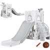 AIYAPLAY Scivolo per Bambini 5 in 1 con Canestro da Basket Telescopio Scaletta e Cesto Inferiore per Interni Bianco e Grigio | Aosom Italy
