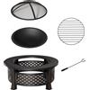 Outsunny Braciere con Attizzatoio Parascintille Cesto del Fuoco Tavolo da Fuoco rotondo Focolare per Giardino Campeggio BBQ Acciaio Nero 81 x 81 x 50 cm | Aosom Italy