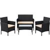 SONGMICS Set di mobili da Balcone mobili da Giardino in polyrattan PE Set Lounge mobili da terrazza Esterno Patio Balcone Giardino Nero Tortora GGF004B05