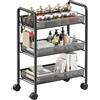 Figarge rge Cucina Storage Carts Rolling Cart Metallo Cucina Trolley su Ruote Cucina Trolley Utility Cart per Cucina Lavanderia Bagno Facile da Montare (Nero)