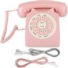Plyisty Telefono Vintage Rosa, Telefono Fisso retrò Anni '80, Telefono da Tavolo con Quadrante Rotativo Vecchio Stile, con Linea UK + US, Arredamento Camera da Letto per la Casa