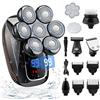 Rushmore Rose USA Rasoio Elettrico Barba Uomo 6 in 1, Rasoio Testa Calva con 7 Testine Rotanti, Impermeabile IPX7, Ricarica USB, Schermo LED Intelligente, Grigio