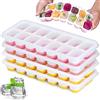 JRISBO Set di 4 Stampo Ghiaccio con Coperchio, Ghiaccio Stampi Silicone 100% Senza BPA e Certificato LFGB, Impilabili Salvaspazio Vaschette Formine Cubi Ghiaccio per Cocktail Whisky