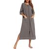 KBOPLEMQ Accappatoio da donna con chiusura lampo, vestaglia da donna, leggero e morbido, con cappuccio, a maniche lunghe, da notte, camicia da notte, accappatoio classico, a girocollo, O marrone, XXL