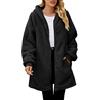 KBOPLEMQ Giacca in pile teddy da donna lunga, giacca teddy con cerniera hoodie con cappuccio, cappotto invernale da donna caldo in peluche soffice pile cappotto invernale giacca in peluche con tasche
