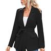 Duohropke Blazer, giacca da lavoro da donna, elegante, a tinta unita, da lavoro, a maniche lunghe, con risvolto, aperto, casual, blazer, Nero , L