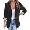 Duohropke Blazer, giacca da donna a maniche lunghe, tinta unita, slim fit, risvolti, per affari, alla moda, cardigan, maniche a 3/4, abbottonatura, blazer da lavoro, giacca a tre quarti, Nero , L