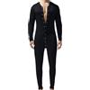Cexiakong Body intero da uomo, slim fit, pigiama da uomo, tinta unita, biancheria intima termica elasticizzata, a maniche lunghe, comoda, con bottoni, tuta intera, Nero , XXL