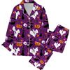 Celanisai Pigiama lungo da donna, per Halloween, set di pigiama con stampa a zucca, con stampa a fantasma, 2 pezzi, camicia da notte con bottoni e pantaloni da sonno, comodi e morbidi, O viola, M