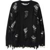 Eauptffy Maglione da uomo a coste Torn pullover da donna vintage a maglia femminile a maniche lunghe maglione gotico grunge Y2k maglieria casual streetwear goth punk maglione, O nero., M