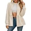 Generisch Giacca invernale da donna, in pile caldo, invernale, in velluto, per il tempo libero, in tinta unita, con tasche e chiusura lampo, O beige., L