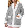 Duohropke Cardigan lungo da donna, oversize, morbido, vestaglia con scollo a V, in pile, per la casa, per l'inverno, da notte, a maniche lunghe, in flanella, grigio., M