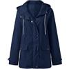 Cexiakong Giacca invernale da donna, in pile, impermeabile, impermeabile, giacca a vento in pile, con coulisse e tasche, per attività all'aria aperta, giacca a vento, O blu navy, 5XL