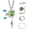 Hamosky Collana con mulinello da pesca, mini ciondolo a forma di mulinello da pesca, struttura in ferro, dimensioni 30 x 6 cm, design con manico rotante con ciondolo a forma di pesce, linea verde, catena